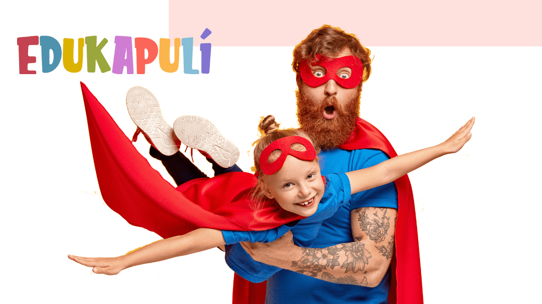 hombre cargando a niña como si estuviera volando ambos disfrazados de superheroes